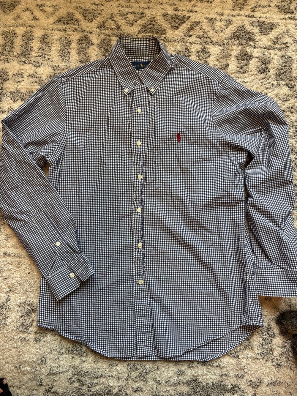 Ralph Lauren Navy and White Gingham Button-Down Shirt size M